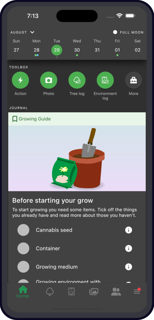Grow with Jane cannabis grow journal app dashboard