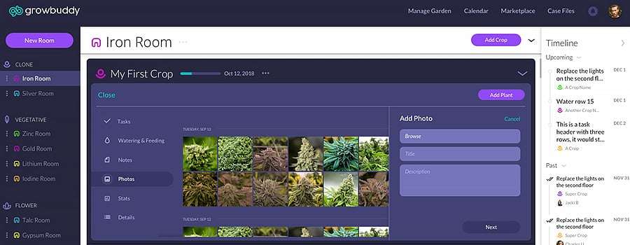 GrowBuddy cannabis grow journal app interface