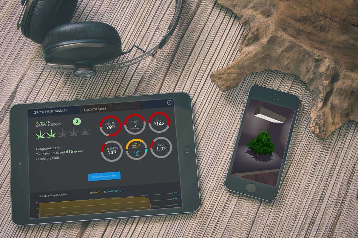 simLeaf 3D cannabis grow simulator on mobile